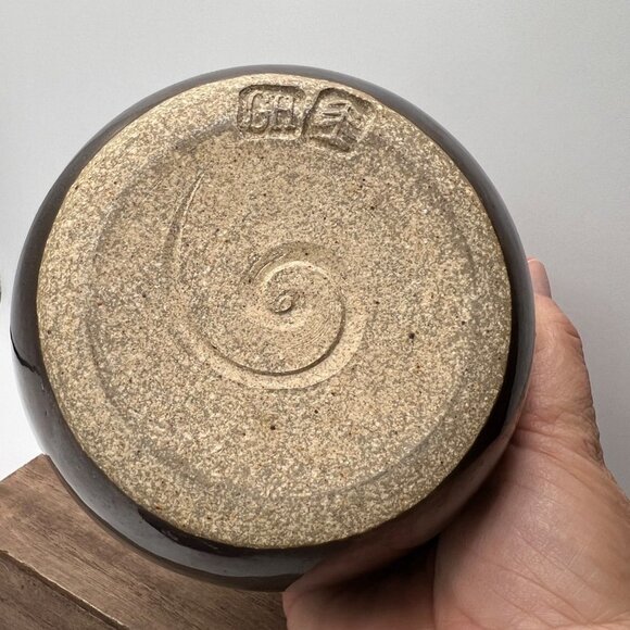 Studio Pottery Stoneware two piece jar vessel container purple glaze - Picture 6 of 12